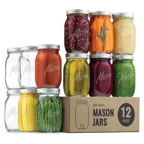 32 oz Wide Mouth Mason Jars with Metal Lids & Plastic Lids, Quart Size  Clear Glass Jars for Preserving, Meal Prep, Salad, Canning, Fermenting,  Favors