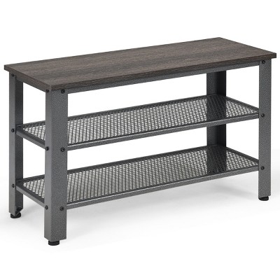 3-Tier Shoe Rack，Industrial Shoe Bench with Storage Shelves for LivingRoom Grey