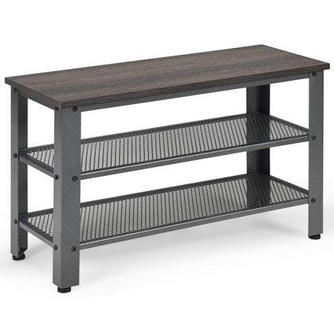 3-Tier Shoe Rack，Industrial Shoe Bench with Storage Shelves for LivingRoom  Grey