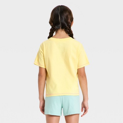 Lilo & Stitch Girls' Disney Lilo and Stitch "Aloha" Boxy Short Sleeve Graphic T-Shirt - Yellow M — фото 3