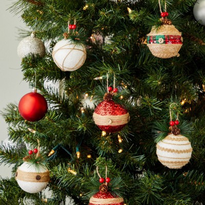 Rustic Red and White Plastic Christmas Ornaments Set