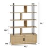 5-Tier Bookshelf with Rattan Cabinet, 71 Inch Tall Bookcase, Metal Frame Storage Shelf with 4 Open Shelves & 1 Door for Living Room Bedroom - 3 of 4