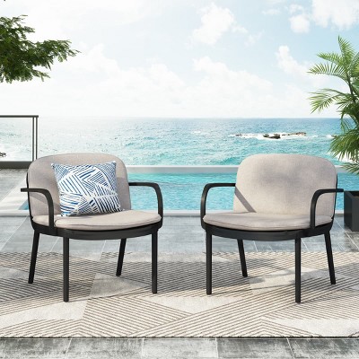 Outdoor Lounge Chair Set of 2 with Ergonomic Design, Frame Beige Cushion Club Chairs for Patio or Balcony-Maison Boucle