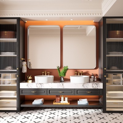 Rectangular Framed Tempered Glass Wall-Mounted Bathroom Vanity Mirror