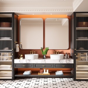 Rectangular Framed Tempered Glass Wall-Mounted Bathroom Vanity Mirror - 1 of 4