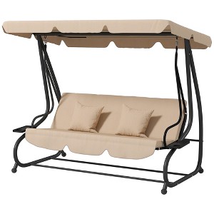 Free Standing Swing Bench, Porch Swing with Stand, Adjustable Canopy, Cushion and Pillows - 1 of 4