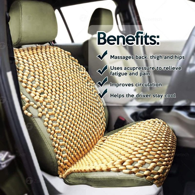 Zone Tech Royal Natural Wood Bead Seat Cover- Full Car Massage Cool Premium Comfort Cushion - Reduces Fatigue The Car, Truck or Your Office Chair, 3 of 6