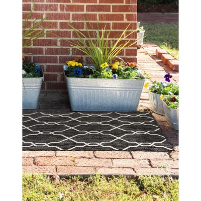 Charcoal Trellis Flat Woven Outdoor Runner Rug