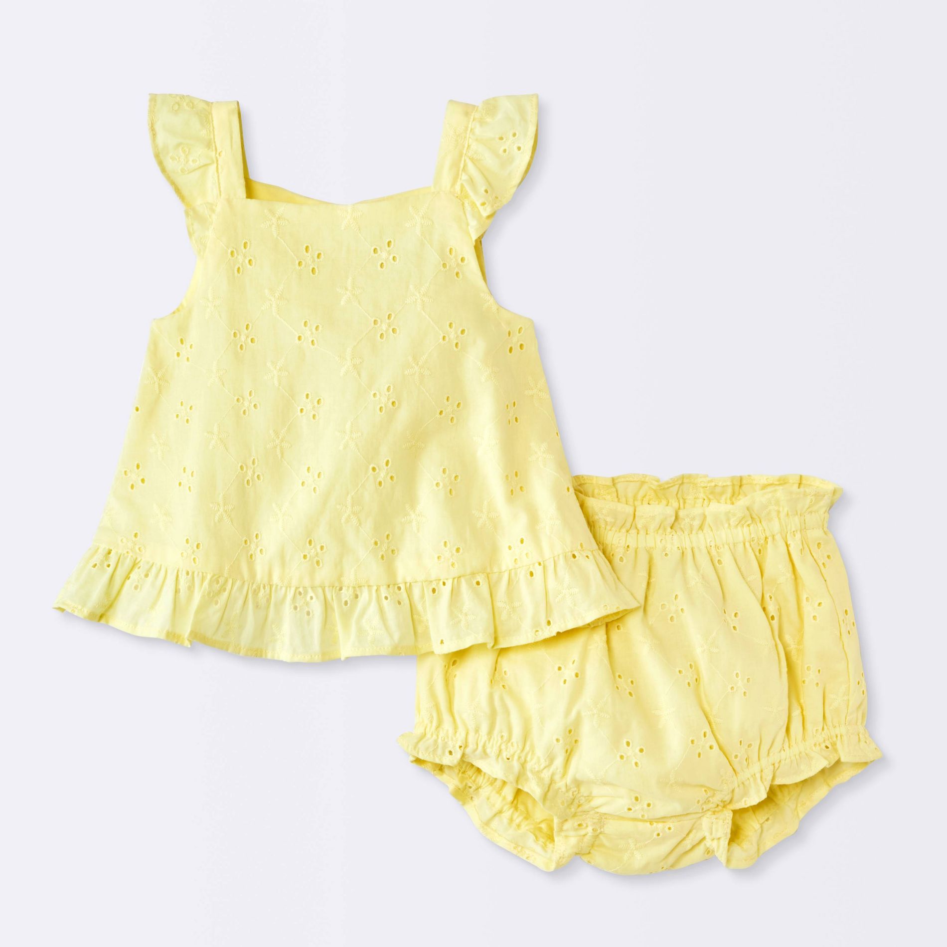 Baby Girls' 2pc Floral Eyelet Ruffle Tank Top and Bloomer Set - Cloud Island™ Yellow