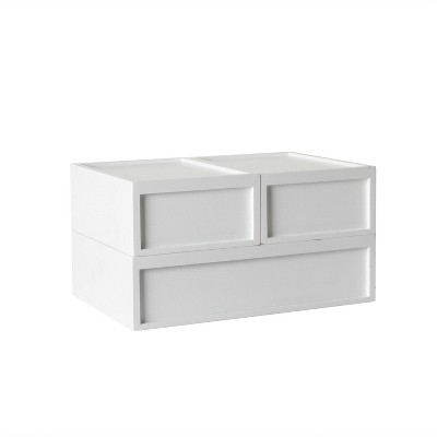 White Stackable Wooden Storage Boxes with Pullout Drawers, Set of 3