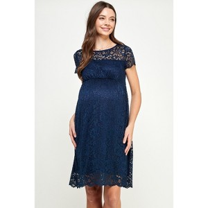 navy formal maternity dress PinkBlush Navy Lace Overlay Maternity Maxi Dress main image 1