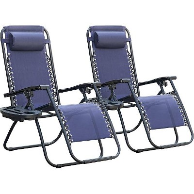 Cyan Oasis Patio Folding Lawn Outdoor Lounge Gravity Camp Reclining Lounge Chair of 2 (Blue)