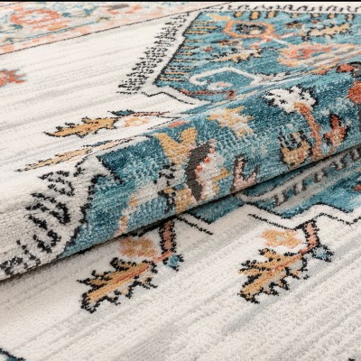 Oriental Blue Synthetic 5' x 7' Easy-Care Stain-Resistant Area Rug