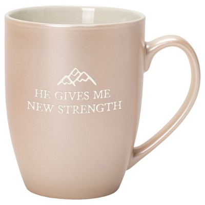 Elanze Designs He Gives Me New Strength Precious Pearl 10 ounce New Bone China Coffee Cup Mug