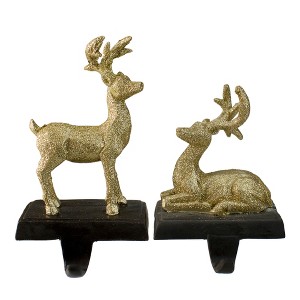 Northlight Reindeer Glittered Christmas Stocking Holders - 8.5" - Gold - Set of 2 - 1 of 4