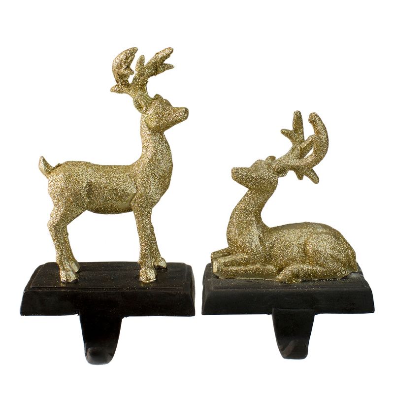 Northlight Set of 2 Gold Reindeer Glittered Christmas Stocking Holders 8.5", 1 of 6
