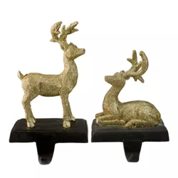Northlight Set of 2 Gold Reindeer Glittered Christmas Stocking Holders 8.5"
