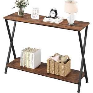 Jojoka Brown Entryway Table, 2-Tier Industrial Display Table with Shelves - 1 of 4
