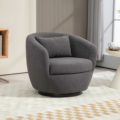 LOVMOR Upholstered Swivel Barrel Armchair with Storage Modern Living Room Side Chair for Bedroom/Office/Reading Spaces
