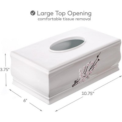 White Floral Resin Rectangular Tissue Box Cover