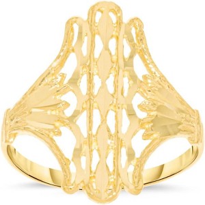 10k Yellow Gold 20.2mm Oval Diamond Cut Openwork Filigree Ring - 1 of 4