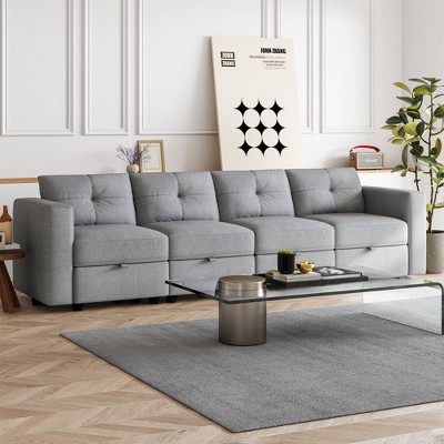 ATJafurn Upholstered Sectional Sofa With Storage, Sleeper Couches Square Arm Sofa For Living Room, Apartments and Small Space