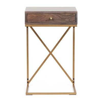 Bucyrus Rustic Glam Handcrafted Acacia Wood C Shaped Side Table Dark Brown/Gold - Christopher Knight Home