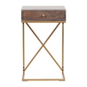 Bucyrus Rustic Glam Handcrafted Acacia Wood C Shaped Side Table Dark Brown/Gold - Christopher Knight Home - 1 of 4