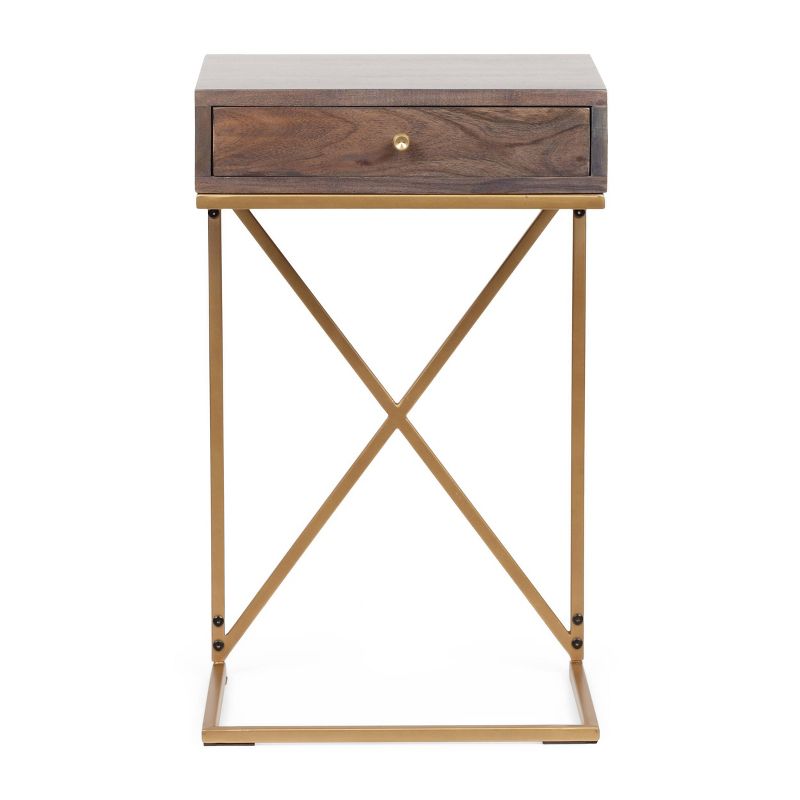 Bucyrus Rustic Glam Handcrafted Acacia Wood C Shaped Side Table Dark Brown/Gold - Christopher Knight Home, 1 of 13