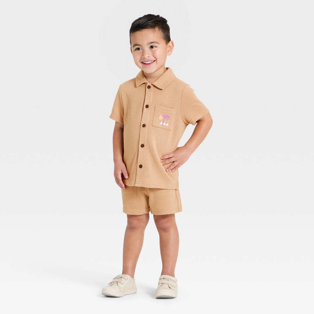 Toddler Boys' 2pc Waffle Knit Jacquard Set - Cat & Jack™ Beige 2T