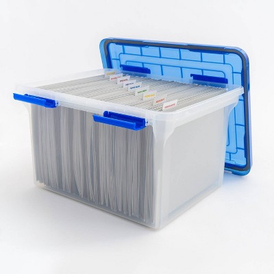 Clear and Blue Plastic Stackable File Storage Boxes, Set of 3