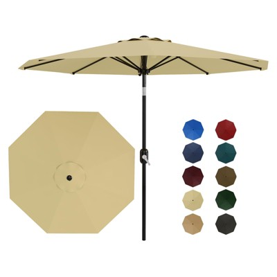 9Ft Patio Umbrella with Crank Lift & Push Button Tilt, 8 Sturdy Ribs Outdoor Table Umbrella, Umbrella for Pool, Deck, Yard, Garden