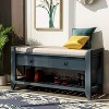 Acekool 35.4" Farmhouse Storage Bench with Cushion, 2-Tier Entryway Bench with Shelf & 2 Drawers for Bedroom, Hallway, Living Room, Antique Navy - 2 of 4