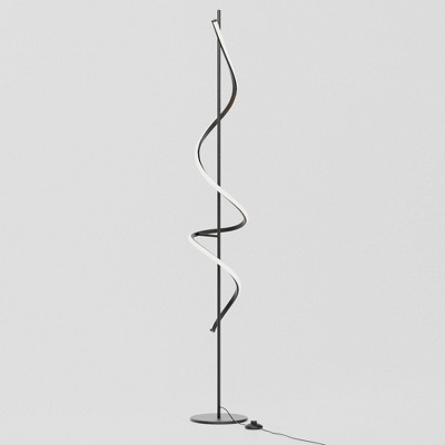 Infibrite 51" 24W Sculptural Curve Floor Lamp (Includes LED Light Bulb) Stepless Dimming Matte Black: ETL Listed, Iron Body, Push Button Switch