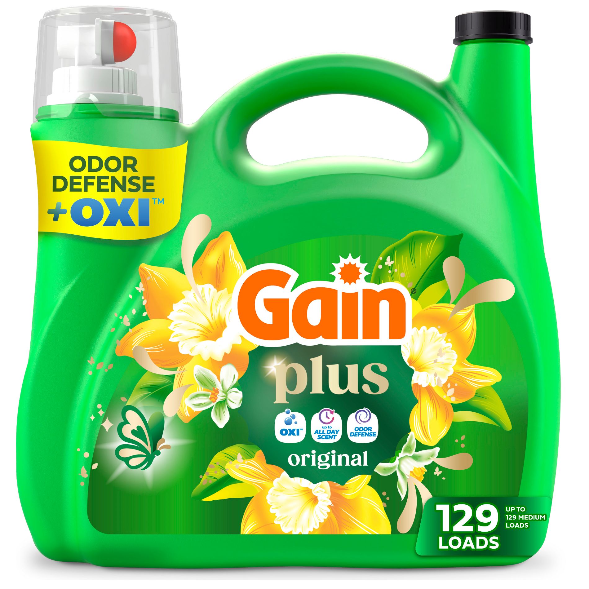 Gain Original Plus Liquid Laundry Detergents 129 Loads - 170oz: Cold Water Detergent, Deep Cleaning, Spill-Resistant Lid