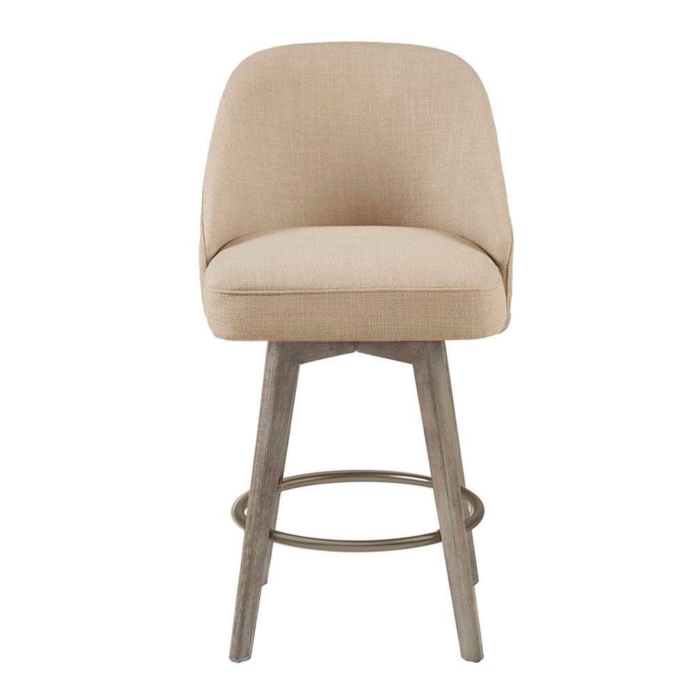 Photos - Chair Howard Counter Height Barstool with Swivel Seat Sand - Madison Park: Upholstered, Wood Legs, 300lb Capacity