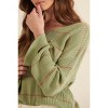 Slickblue Women's Striped Rib-Knit Oversized Sweater, Scoop Neck with Pocket and Side Slits, Sage, Size S-L - 4 of 4