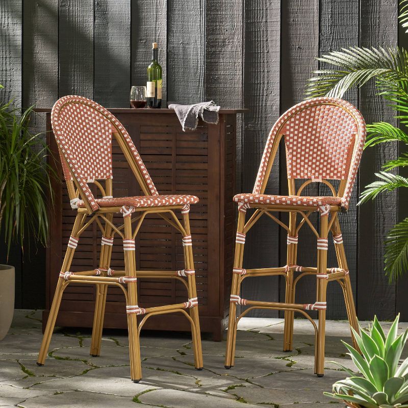 2pk Kinner Outdoor Aluminum French Bar Stools Rust/White - Christopher Knight Home, 4 of 10