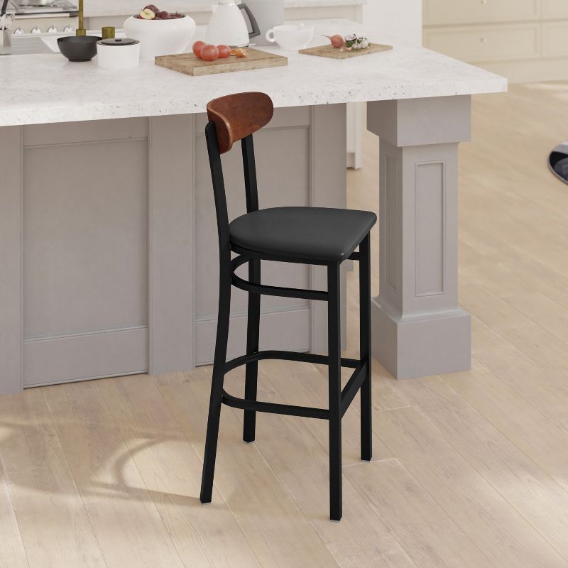 Emma and Oliver Industrial Barstool with Rolled Steel Frame and Solid Wood Seat - 500 lbs. Static Weight Capacity, 3 of 8