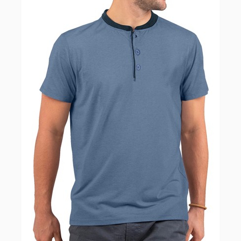 Men's Short Sleeve Henley T-shirt With Contrast-trim - Denim Blue ...