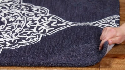 Handmade Tufted Blue and Ivory Wool Area Rug