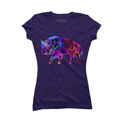 Junior's Design By Humans Rainbow Buffalo By ZeichenbloQ T-Shirt
