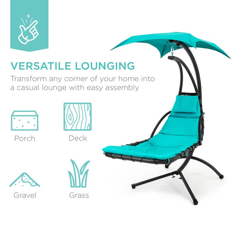Best Choice Products Hanging Curved Chaise Lounge Chair Swing for Backyard, Patio w/ Pillow, Shade, Stand, 6 of 13