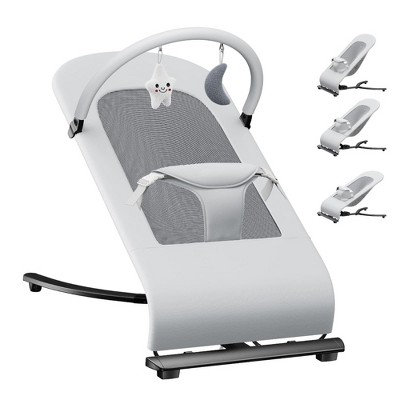 Grungis Portable Baby Bouncer Seat,Rocker Chair with 4 Adjustable Recline Positions and Natural Vibration for Newborn to Toddler,Gray