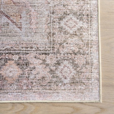 Rora Pale Pink Square Synthetic Washable Area Rug, 6' x 6'
