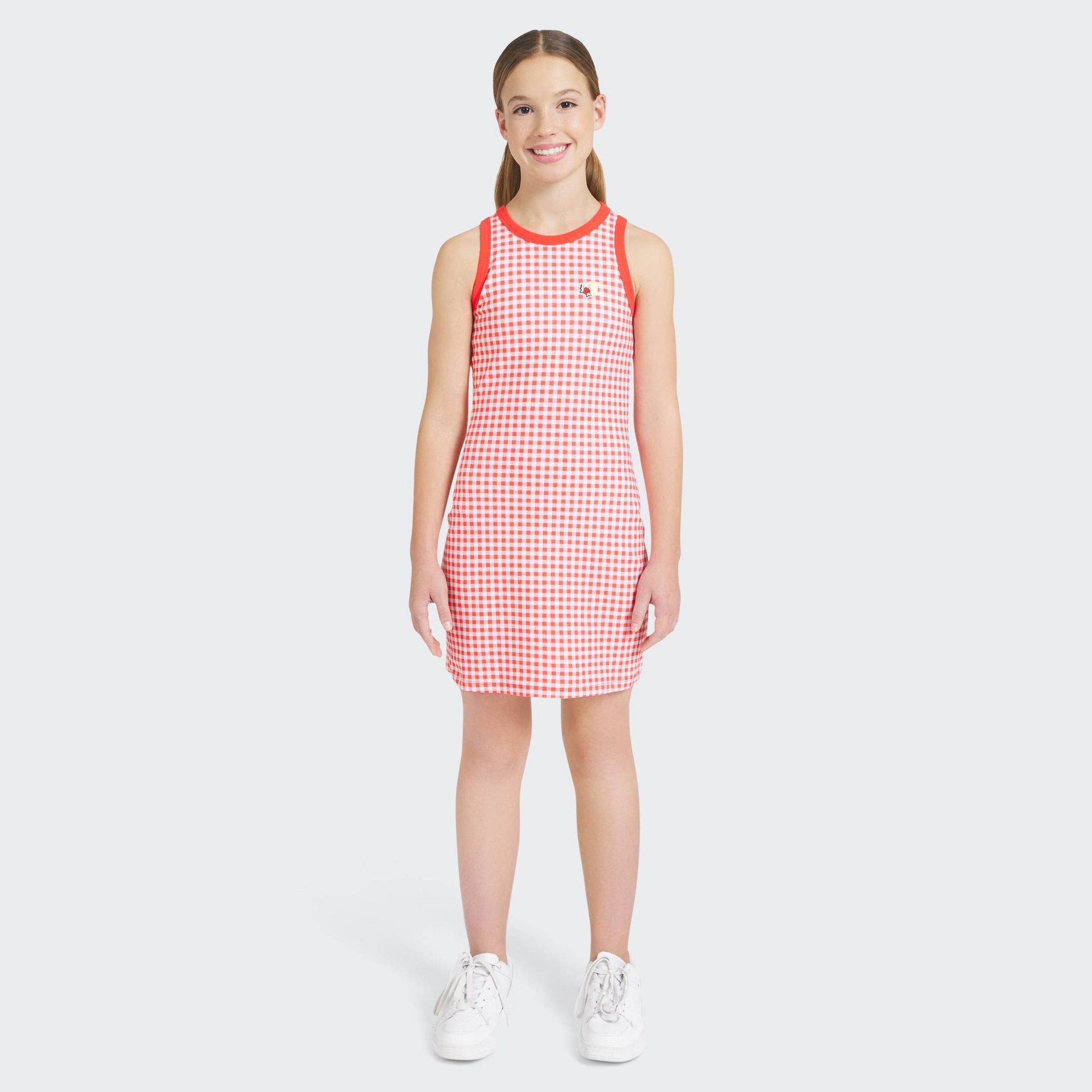 Champion Girls' High Neck Ribbed Gingham Tank Dress - Red S
