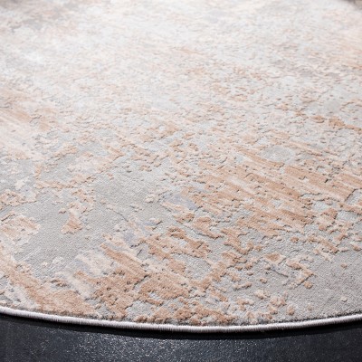 Beige and Gray Round Abstract Synthetic Area Rug