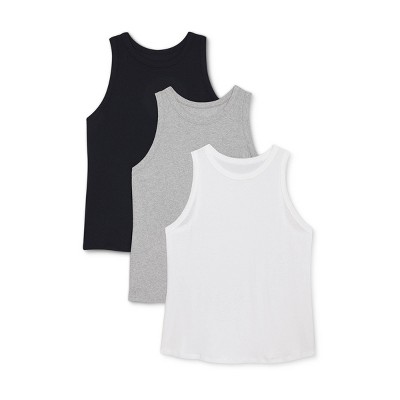 Women's Slim Fit Ribbed 3pk Bundle Tank Top - A New Day™ Black/White/Gray 2X: Cotton Modal Blend, Sleeveless Crew Neck
