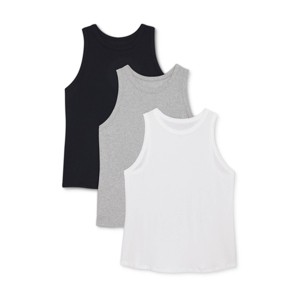 Women's Slim Fit Ribbed 3pk Bundle Tank Top - A New Day™ Black/White/Gray 4X: Cotton Modal Blend, Sleeveless - 1 of 3