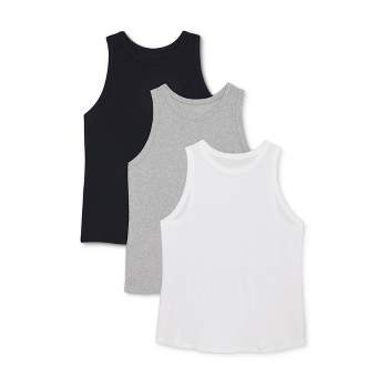 Women's Slim Fit Ribbed 3pk Bundle Tank Top - A New Day™ Black/White/Gray 3X